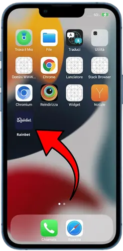 Icona dell'app Rainbet aggiunta alla schermata Home dell'iPhone